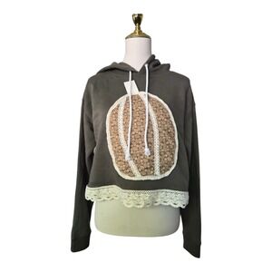 Upcycled One of a Kind Pumpkin Sweatshirt by StacyElizabeth Lace Hem Fall Hoodie